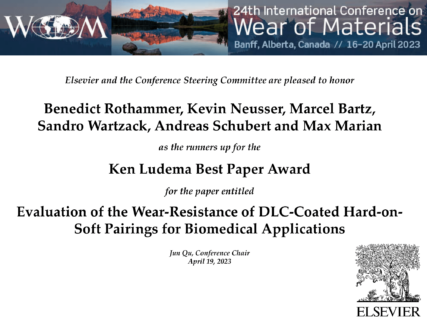 Towards entry "Participation with distinction at the 24th International Conference on Wear of Materials (WOM)"