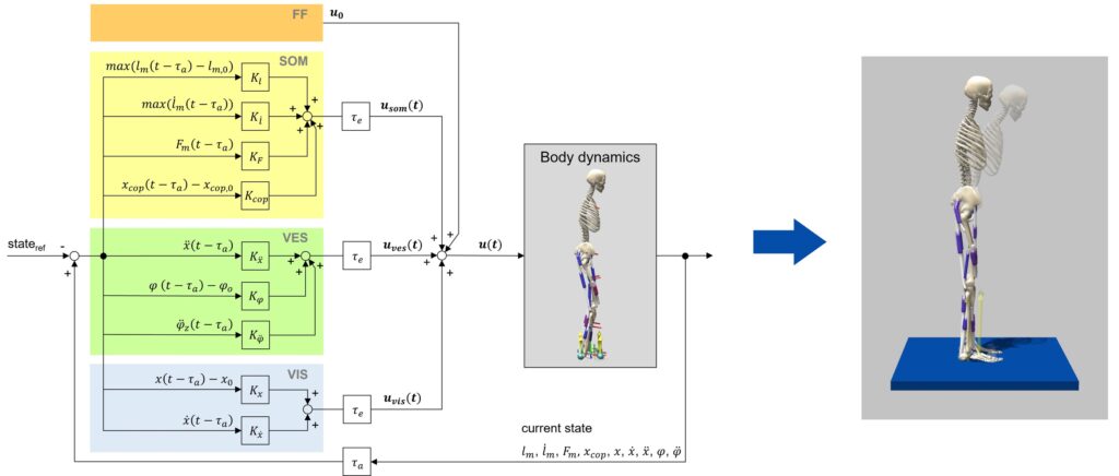 Simulation of upright standing on a moving platform